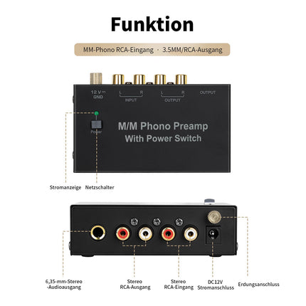 Magicbox Phono eelvõimendi Pro | RIAA-MM eelvõimendi 92dB signaali-müra suhtega, RCA/TRS/pesa ja plug-and-play ühendusega – Audio-Technica/Sony/Vintage seadmetele
