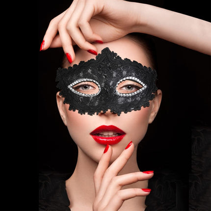 BESPORTBLE pitsist kristall-rhinestones Veneetsia stiilis cosplay mask Halloweeniks/maskeraadiks/kostüümipeoks (must)