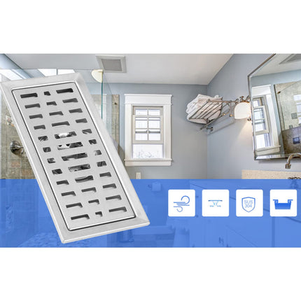 Stainless steel rectangular floor drain 20 x 10 cm bathroom shower drain protector, kitchen waste grate with removable filter