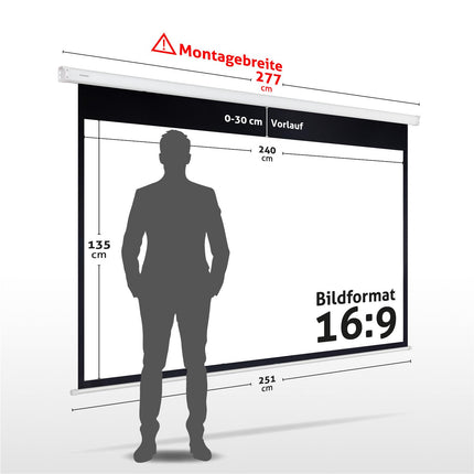 ESMART Economy EXM Motorized Screen 277 cm Image 240 x 135 cm (108") | Format 16:9 | Remote Control | Home Cinema Electric Projector Projection Screen Motor Screen LCD
