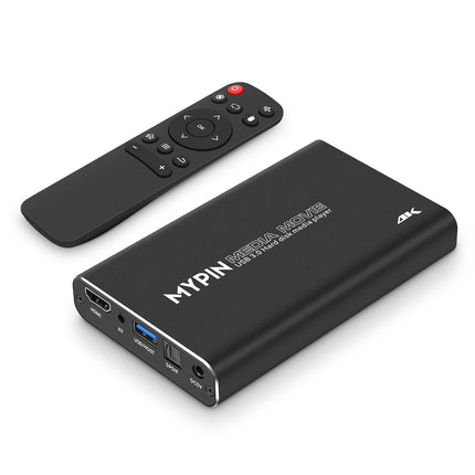 4K HD Media Player, MYPIN HDMI/AV/Coax Output for MP4 MP3 MKV with Remote Control, Videos and Photos with USB3.0 Drive/SD Card/HDD/External Device, Supports the Use of Internal