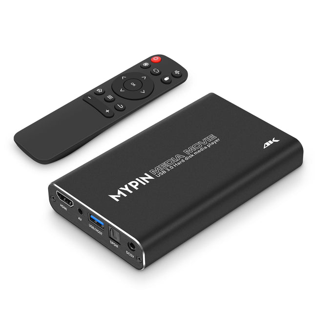 4K HD Media Player, MYPIN HDMI/AV/Coax Output for MP4 MP3 MKV with Remote Control, Videos and Photos with USB3.0 Drive/SD Card/HDD/External Device, Supports the Use of Internal
