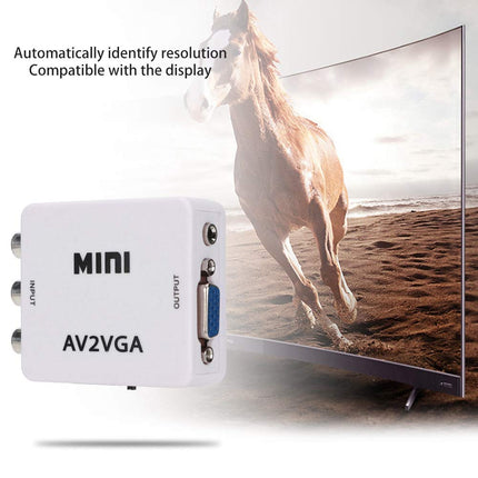 Mavis Laven Mini arvutiadapter VGA–AV RCA HDMI 480P komposiit AV–VGA teler digiboksi heli-teleri videomuundur arvutis (valge)