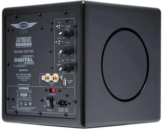 Earthquake Sound MiniMe-DSP-P63 6,5-tolline mikrovõimsusega subwoofer kahe 6,5-tollise SLAPS passiivradiaatori tehnoloogia ja DSP-juhtimisega, klavermust