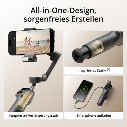 DJI Osmo Mobile 7P stabilisaator iPhone'ile, Androidile, natiivne jälgimine, valgustus, 3-teljeline nutitelefoni stabilisaator, kiirkäivitus, ühe klõpsuga redigeerimine, integreeritud pikendusvarras ja statiiv