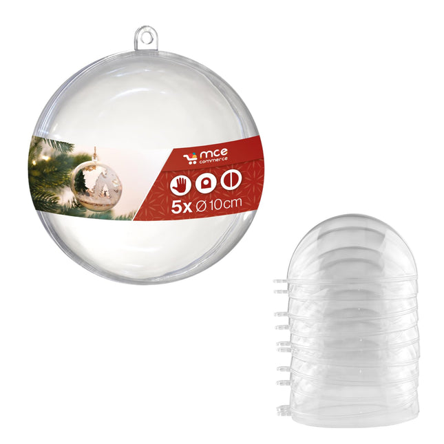 Akrüülpall A661005 Akrüül Ø 10 cm kristallselge riputusaasaga 2 osa, 5 tükki, pleksiklaasist pallid, jõulupall, läbipaistev plastpall, plastik