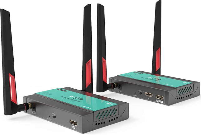 Miraboxi traadita HD saatja ja vastuvõtja pikendaja 1x4-200m (656Ft) 5.8GHz 1080P@60Hz audio-video pikendaja komplekt IR ja HD silmusväljundiga teleri, peegelkaamera, projektori, DVR-i, sülearvuti, PS5, lüliti jaoks