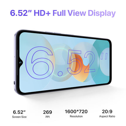 UMIDIGI G5A lukustamata mobiiltelefon, SIM-kaardita mobiiltelefonid 8 GB (4 GB + 4 GB) + 64 GB (kuni 1 TB), neljatuumaline 6,52-tolline HD+ nutitelefon lukustamata, 13 MP + 5 MP kaamera 5000 mAh aku sõrmejälje/näotuvastuse/GPS-iga (lilla)