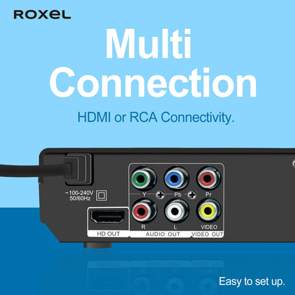 Roxel RDP-S500 DVD-mängija HDMI-kaabliga telerile, mitme regiooni DVD-mängija USB-pordi ja kaugjuhtimispuldiga, CD-mängija FULL HD HDMI ja RCA-pordiga