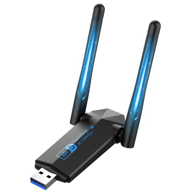 USB WiFi Stick, ElecMoga 1300Mbps USB 3.0 WiFi Adapter 2.4GHz/5.8GHz Dual Band Internet with 2 x 5dBi Antenna for PC/Desktop/Laptop, Compatible with Windows 11/10/8/7/Vista/XP, Mac OS
