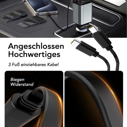 Aimteli sissetõmmatav autolaadija sigaretisüütaja USB-adapter autolaadija USB-C sigaretisüütajaga, ühildub iPhone 16/16 Pro Max/15/15Pro/AirPods/Galaxy S25/S25 Ultra/S24/S23/Google Pixel 9-ga
