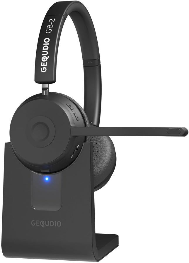 GEQUDIO GB-2 Bluetooth-peakomplekt mikrofoniga | Juhtmevabad kõrvaklapid | Passiivne mürasummutus | Ühenda 2 seadet samaaegselt (mobiiltelefon, arvuti, sülearvuti) | Juhtmevabad peakomplektid | 500 tundi ooterežiimis (laadimisjaamaga)
