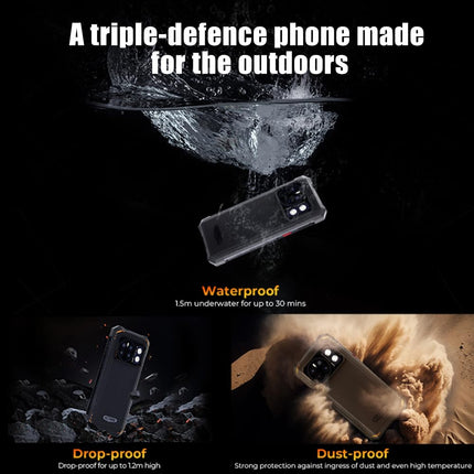 HOTWAV Cyber ​​​​13 2025 lepinguta õuetelefon Android 14, 10800mAh, 16GB+128GB/1TB TF õuenutitelefon, 6.6” DH+ 90Hz, 64MP+16MP ehitusplatsi telefon, Face ID/NFC/OTG must