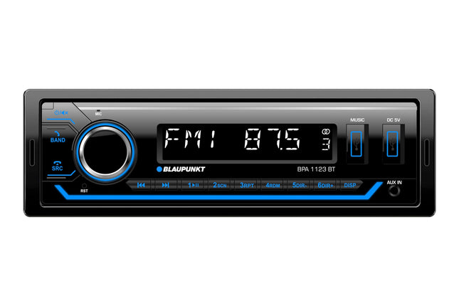 Blaupunkt BPA 1123 BT, 1-DIN autoraadio, FM-RDS, Bluetooth, käed-vabad süsteem, 2xUSB, Aux-sisend, subwoofer-väljund, mitmevärviline, 200 W