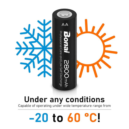 BONAI AA patarei 2800mAh 16 tükki laetavaid akuid suure mahutavusega 1.2V Mignon AA Accu NI-MH laetavad akud HR6 laetav aku madala isetühjenemisega
