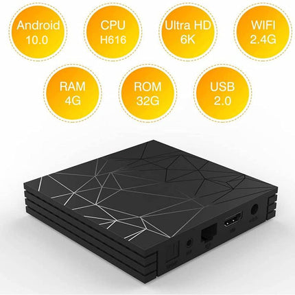 Android TV Box, Android 10.0 TV Box, 4 GB RAM 32 GB ROM H616 neljatuumaline Cortex-A53, toetab 3D 6K Ultra HD H.265 2,4 GHz WiFi Ethernet HD nutiteleri boks
