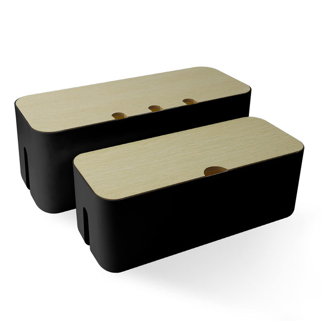 Cable organizer box for cable routing power strip, cable management box, storage box for hiding power strips, organizer to avoid cable clutter (black - two-piece set)