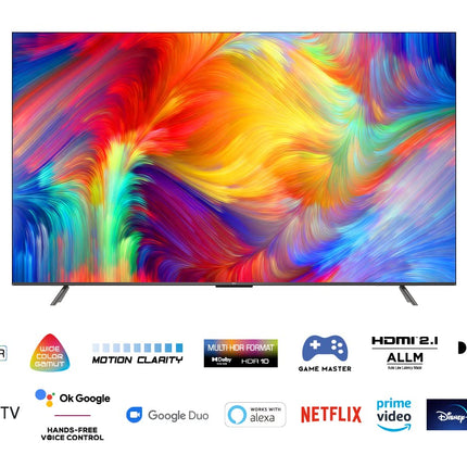 TCL 75P739 75-tolline teler, 4K HDR, Ultra HD, Google TV-ga nutiteler, raamita disain (Dolby Vision ja Atmos, käed-vabad hääljuhtimine, ühildub Google Assistant ja Alexaga)