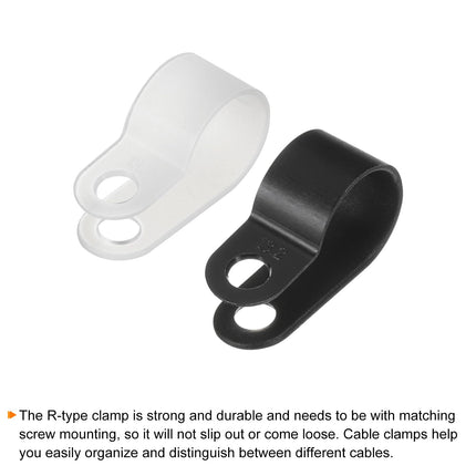 QUARKZMAN R-Type Cable Clip Wire Clamp, 13.2 mm 0.52 inch Nylon Screw Fastening Cable Tie Clips with Screws White Black for Cable Management Pack of 200