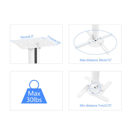 Suptek projektori laekinnitus, projektori laekinnitus pikk, 360° pööratav, 90° pööratav, 90° kallutatav, 780–1250 mm laekinnitusega projektor, reguleeritav kuni 13,6 kg kaaluvatele projektoritele, valge (PR05LW)