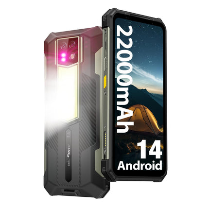 Ulefone Armor 24 õuemobiiltelefon 22000mAh aku 1000LM matkatuli, Android 14 24GB+256GB/SD-2TB õuenutitelefon, 64MP+64MP kaamera, 120Hz 6.78" FHD+, IP68 nutitelefon 4G kahe SIM-kaardiga/NFC/OTG/GPS