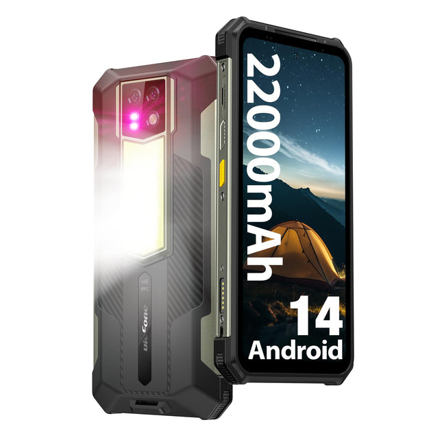 Ulefone Armor 24 õuemobiiltelefon 22000mAh aku 1000LM matkatuli, Android 14 24GB+256GB/SD-2TB õuenutitelefon, 64MP+64MP kaamera, 120Hz 6.78" FHD+, IP68 nutitelefon 4G kahe SIM-kaardiga/NFC/OTG/GPS