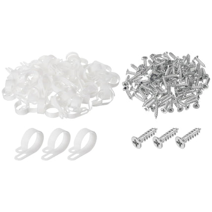 QUARKZMAN R-Type Cable Clip Wire Clamp, 30mm 1.18 inch Nylon Screw Fastening Cable Tie Clips with Screws White for Cable Management Pack of 100
