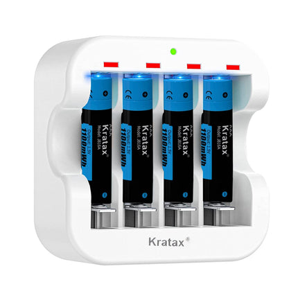 Kratax Rechargeable Lithium AAA Batteries 1100 mWh, 1.5 V AAA Battery [4 Batteries and 1 Charger], Fast Charging 1200 Charge and Discharge Cycles