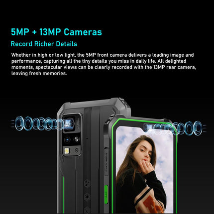 Blackview IP68 Outdoor Smartphone Unlocked BV4800, 6GB+64GB(1TB Expansion), 6.56'' HD+ 120Hz, ArcSoft® 13MP+5MP, Android 13 Dual SIM Waterproof Smartphone, Fingerprint, GPS NFC Green