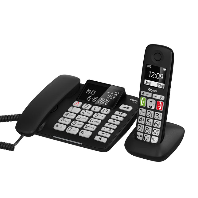Gigaset DL780 Plus juhtmega telefoni ja telefoni komplekt, eriti valju kuulamine, kuuldeaparaatidega ühilduv, jagatud telefoniraamat, must