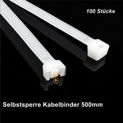 Cable ties white 8.8 mm x 500 mm UV-resistant cable ties white long tensile force 80 kg white cable ties 100 pieces