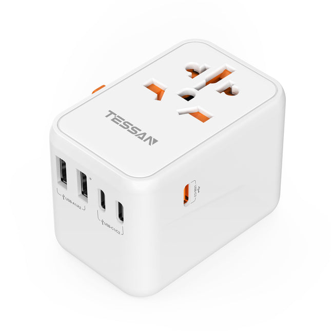 TESSANi ülemaailmne reisiadapter, 65 W GaN reisiadapteri kiirlaadija, reisipistik 2 USB ja 3 USB C-ga, universaalne Jaapani, Saksamaa, USA, Inglismaa ja Hiina jaoks
