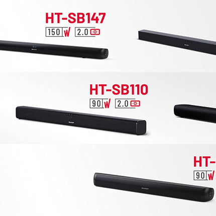 SHARP HTSB140MT 2.0 heliriba 150W (USB, Bluetooth, HDMI, optiline, AUX-sisend (3,5 mm), laius: 95 cm), õhuke disain, must