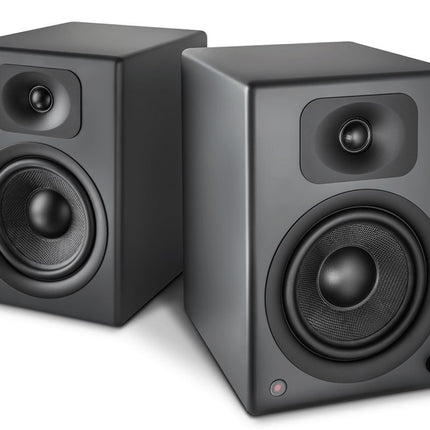 wavemaster TWO PRO stone gray – Bookshelf speaker system (110 watts) with Bluetooth streaming, digital connections, and IR remote control. Active speakers for use with TV/tablet/smartphone, dark gray (66352)