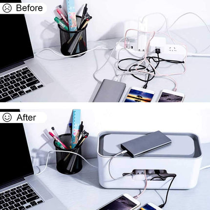 PORRASSO Cable Box Cable Management Box Cable Organizer Storage Box for Hiding Power Strips Adapters Cables - 12.6 x 4.7 x 5.1 Inch White