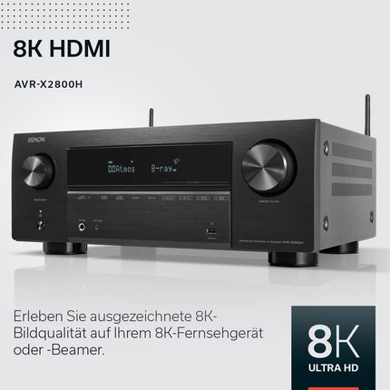 Denon AVR-X2800H 7.2-kanaliga AV-ressiiver, HiFi võimendi Dolby Atmose, DTS:X, 6 HDMI sisendi ja 2 väljundiga, 8K HDMI, Bluetooth, Wi-Fi, AirPlay 2, HEOS Multiroom, Alexa ühilduv, must