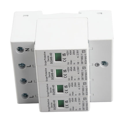 Keenso Home Surge Protector, 4P 220V 40KA Home DIN Rail Surge Arrester Low Voltage Protection Surge Protector for Lightning Protection