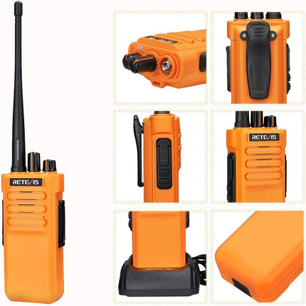 Retevis RT29 raadiosaatja pika levialaga, vastupidav kahesuunaline raadiosaatja, laetav 3200mAh, VOX-raadio veekindla mikrofoniga, äratus täiskasvanutele ja ehitusplatsidele (2 tk pakis, oranž)
