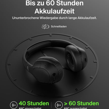 Belkin SoundForm Isolate mürasummutavad kõrvaklapid, juhtmevabad Bluetooth-kõrvaklapid, mikrofoniga peakomplekt, kõrvapealsed kõrvaklapid 60-tunnise esitusajaga, sügav bass, CloudCushion kõrvaklapid – mustad
