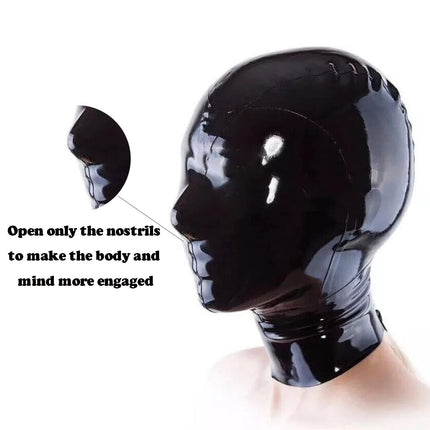 Black Latex Mask, Rubber Hood Masks with Nose Hole Only, Unisex Party Cosplay Masquerade Ball Costumes-S