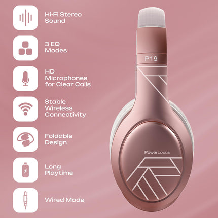 PowerLocus Bluetooth kõrvaklapid, juhtmevabad kõrvaklapid 3 ekvalaiseri režiimiga, 60 tundi mänguaega, Hi-Fi stereo kokkupandavad peakomplektid mikrofoniga, mäluvahust kõrvapadjad ja riidest peavõru mobiiltelefonidele/reisidele/arvutile