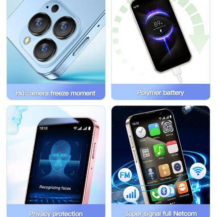 cofcvgs minitelefon, 3,0-tolline 3G nutitelefon, 2 GB muutmälu, 16 GB ROM, Android 9.0 nutitelefon lastele, näotuvastusega aku 900mAh telefon (kuldne)