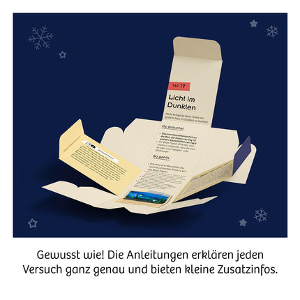 KOSMOS 661076 katsekarbi advendikalender, kõige ilusamad jõuluaja katsed 5 minutiga, lastele vanuses 8–12 aastat, mänguasjade advendikalender, teaduse advendikalender