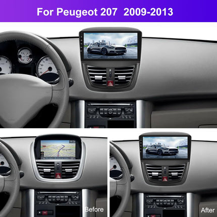 4+64GB Android 13 Car Radio for Peugeot 207 2006-2015 Wireless Carplay Android Auto, 9" Screen Bluetooth Car Radio Navigation Rear View Camera WiFi FM RDS Radio SWC