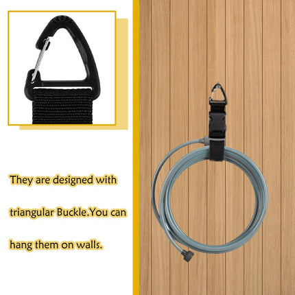 6 Pack Hook and Loop Storage Straps, Elastic Extension Cord Organizer with Triangular Buckle, Black, Heavy Duty Cable Wrap for Cables, Wires, Rope Hoses, Organization