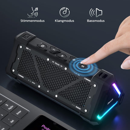 RIENOK S11 Bluetooth Speaker 30W Music Box with EQ Mode USB Audio IPX7 Bluetooth Box 24h Battery Portable Speaker with Light Bass for Phone Party Outdoor Beach Park Bike