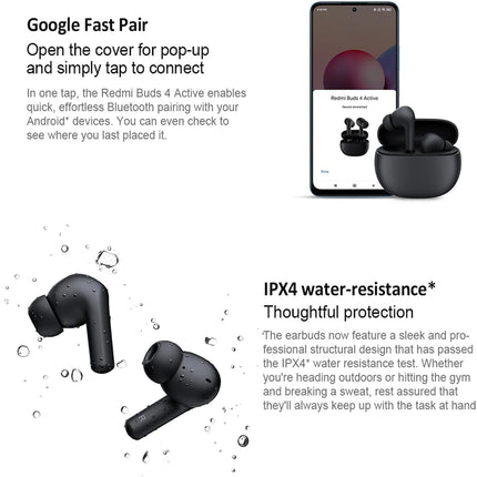 Xiaomi Redmi Buds 4 Active Bluetooth 5.3 kõrvasisesed kõrvaklapid, võimas bass, nutikas puutetundlikkus ja kuni 28-tunnine aku tööiga - valged