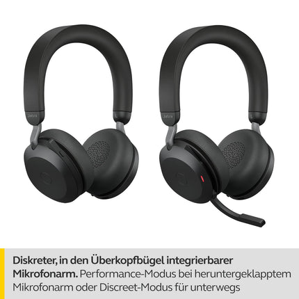Jabra Evolve2 75 juhtmevabad arvutipeakomplektid laadimisdokiga, 8-mikrofoni tehnoloogia - kahekordse vahuga stereokõrvaklapid täiustatud aktiivse mürasummutusega, USB-C Bluetooth-adapter ja UC-ühilduvus - must