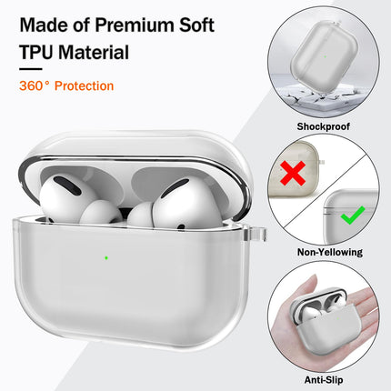 MHYALUDO Transparent Case Compatible with Airpods Pro Case, Compatible with Airpods Pro (2019) Case, Transparent Soft Shockproof Protective Case with Cleaning Pen with Lanyard, Black