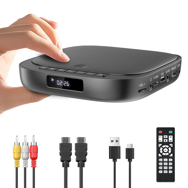 Desobry DVD-mängija telerile, HD 1080p DVD-mängija, regioonivaba DVD-mängija USB/TF-kaardi sisendiga, mini-DVD-mängija telerile integreeritud PAL/NTSC-ga, DVD-mängija HDMI HDMI/RCA-kaabliga